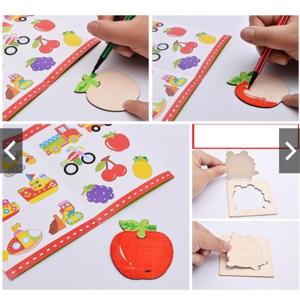 ⛔GIADUNGHOALONG⛔ Bộ đồ chơi vẽ gỗ (TẶNG BÚT DẠ)
