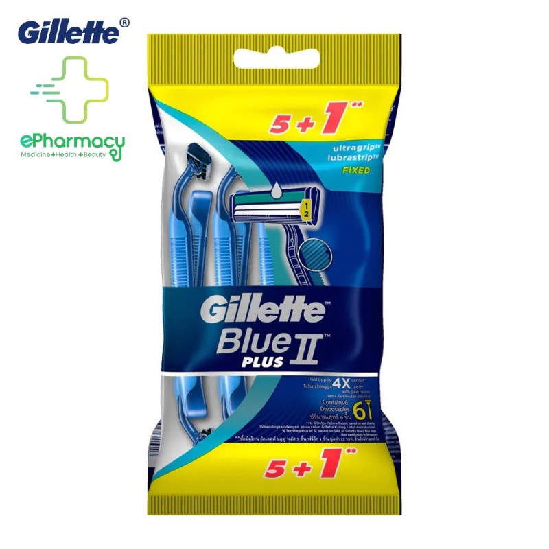 Dao cạo râu Gillette Blue 2 Plus Cán xanh - Dao cạo Gillette Blue II Plus (5+1 cái/gói) nhập khẩu