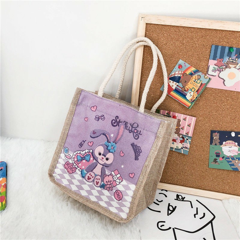 Túi xách cói vuông in hình phong cách Vintage siêu hot