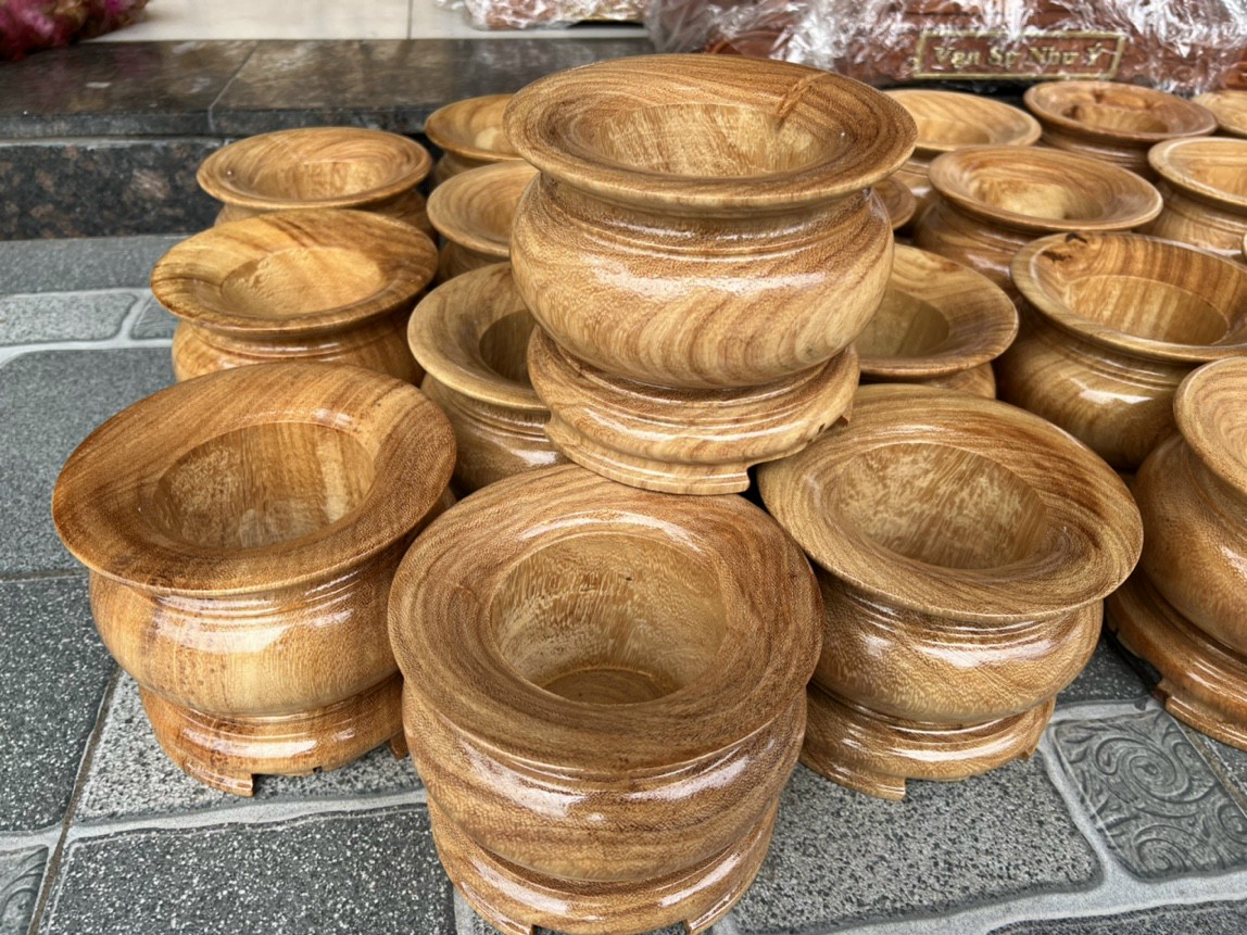 Bát nhang -Lư hương gỗ gõ nguyên khối 16cm