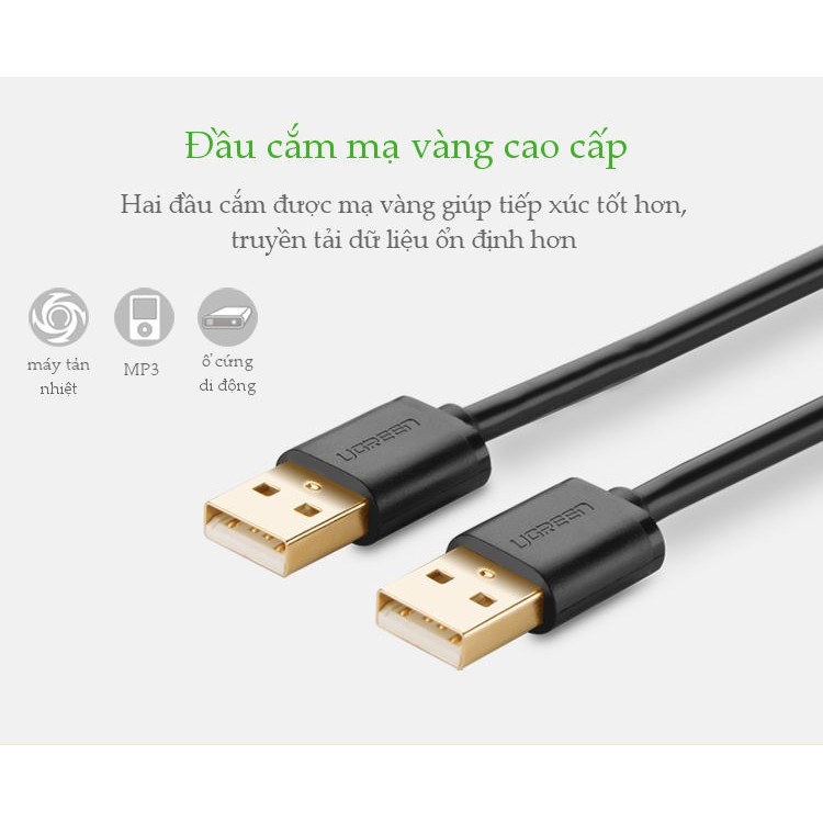 Cáp Usb 2.0 2 Đầu Đực 3M Ugreen 30136 - Hàng  Bảo Hành 18 Tháng.
