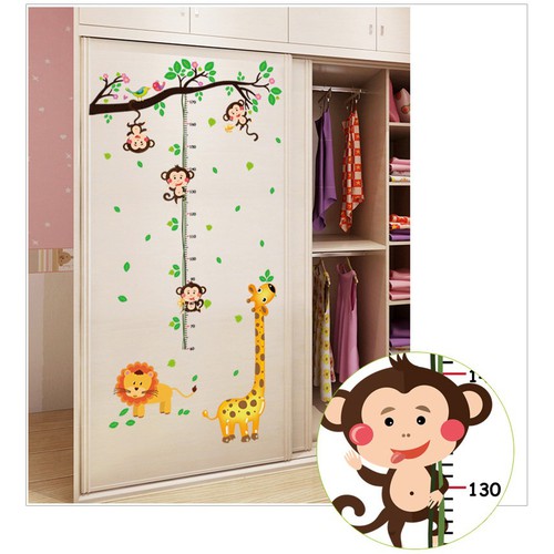 Decal dán tường Đo chiều cao khỉ đu dây