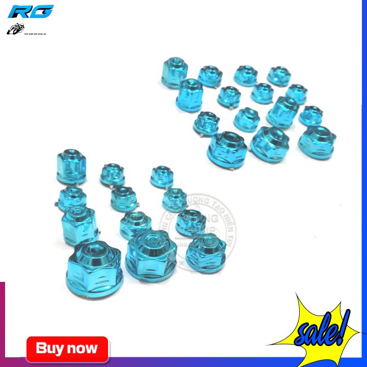 Chụp ốc trang trí xe máy đủ màu (Bộ 28 con đủ Size)  - Màu Xanh Nhạt