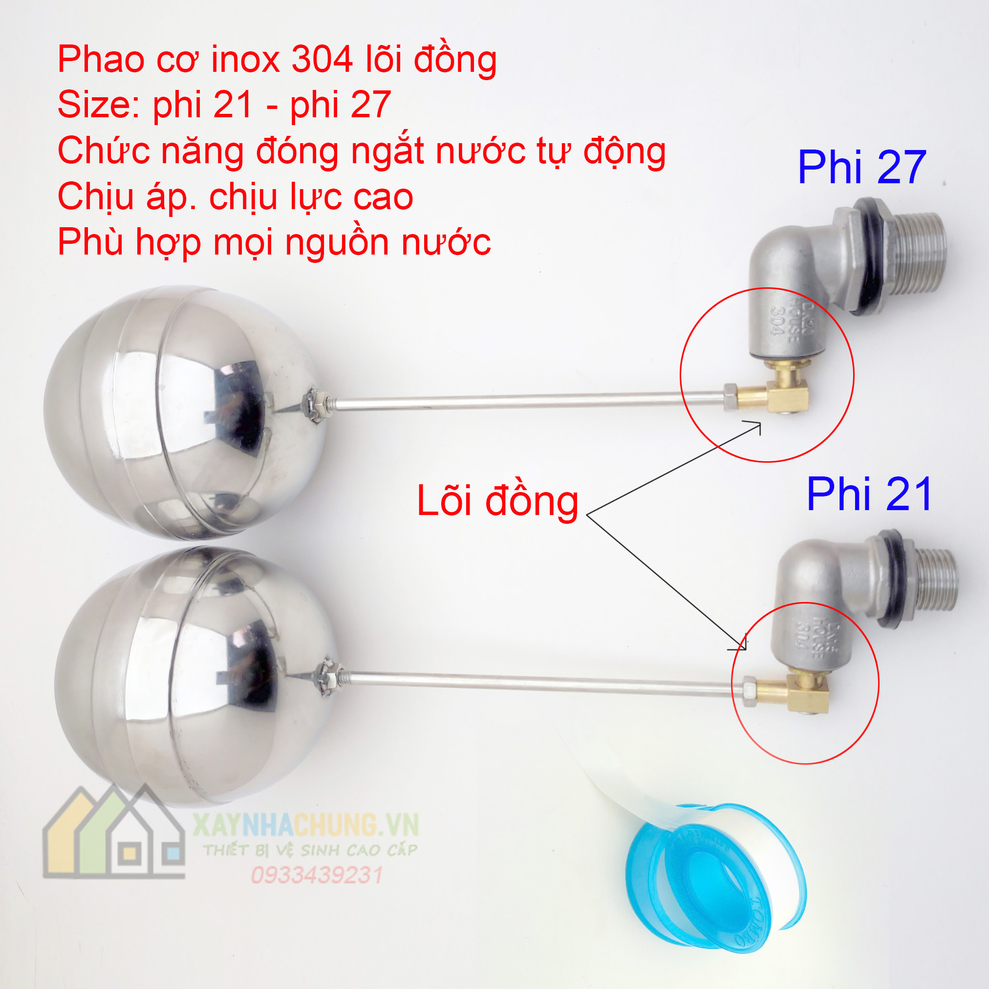Phao cơ inox 304 lõi đồng
