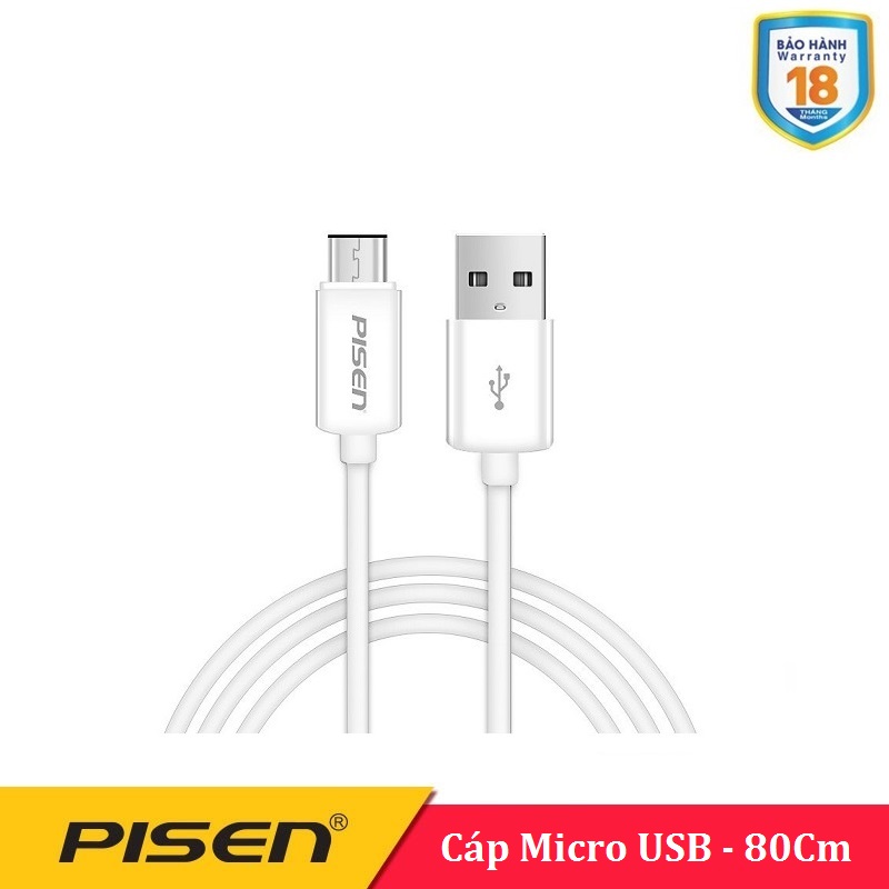Cáp Pisen Micro USB 80cm - BH 18 Tháng