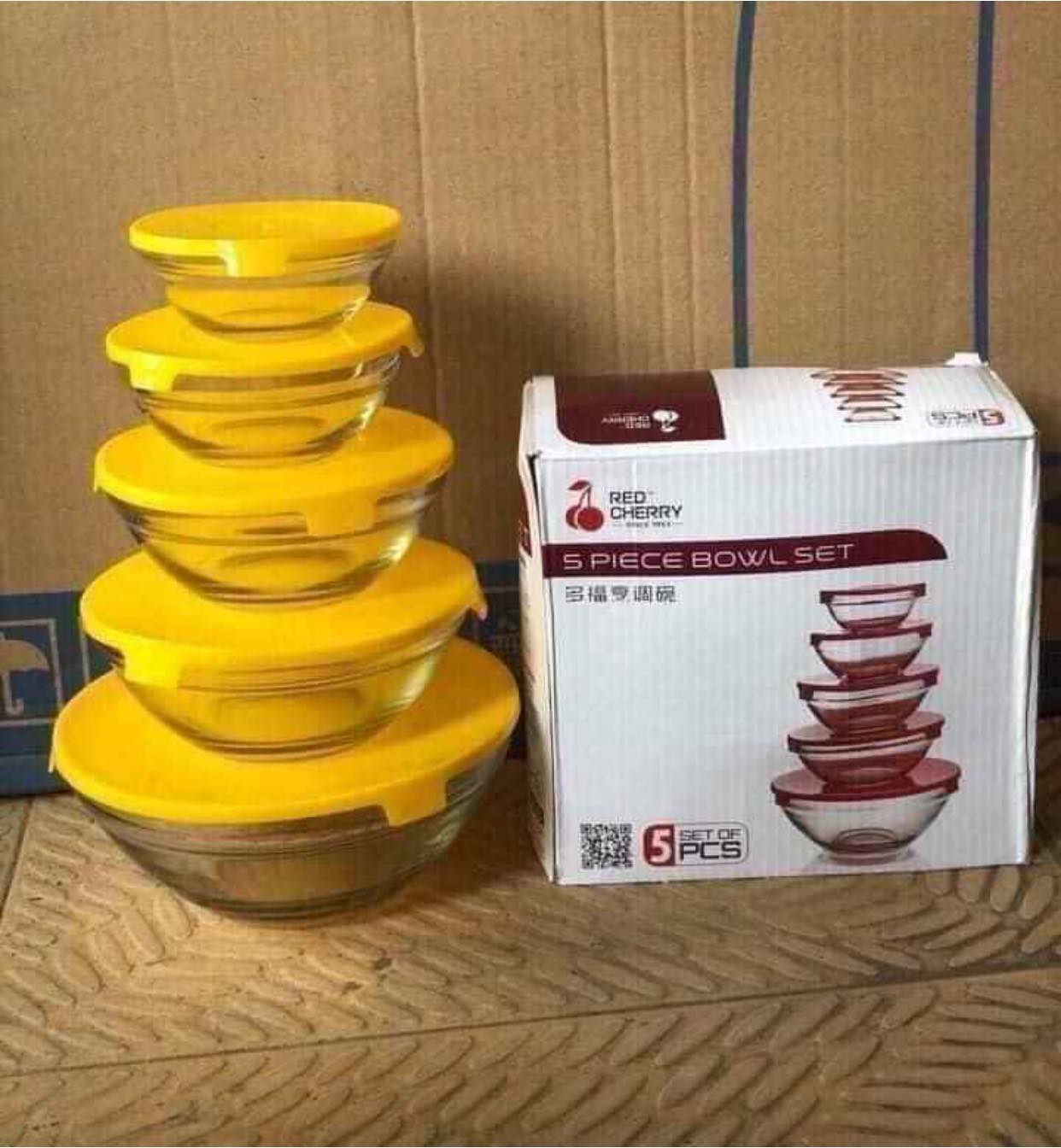 Bộ bát thủy tinh 5 món có nắp