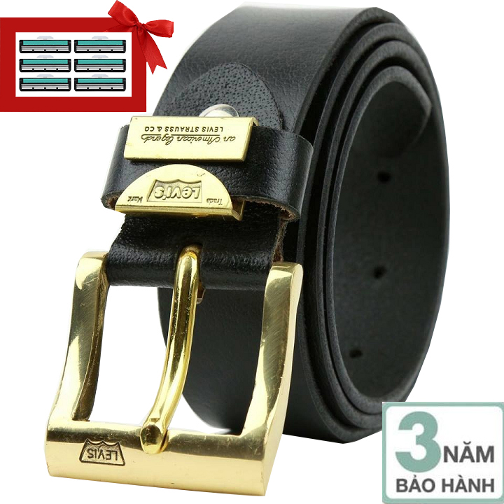 Dây lưng da bò đầu khóa đồng nguyên khối Ruby Luxury tặng kèm 6 lưỡi dao cạo râu kép 60.000 đ