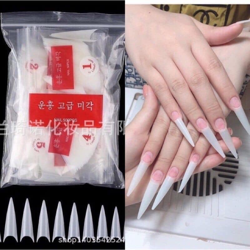 Móng Típ Nhọn, hộp 500 móng đầy đủ size
