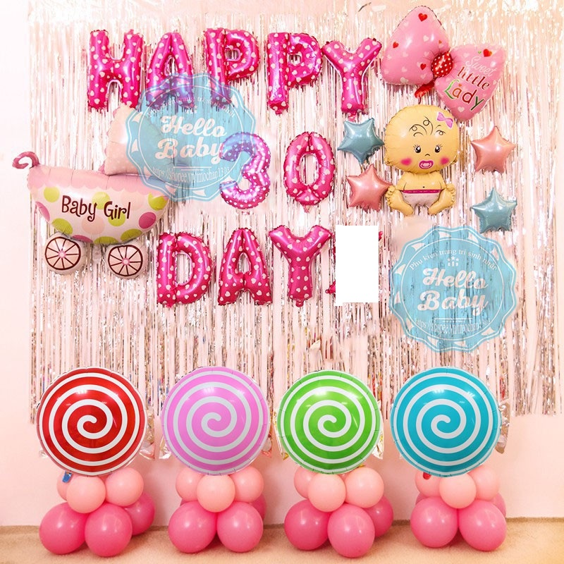 Set Bóng Trang Trí Tiệc Đầy Tháng Cho Bé Yêu  (Tặng Bơm + Keo)