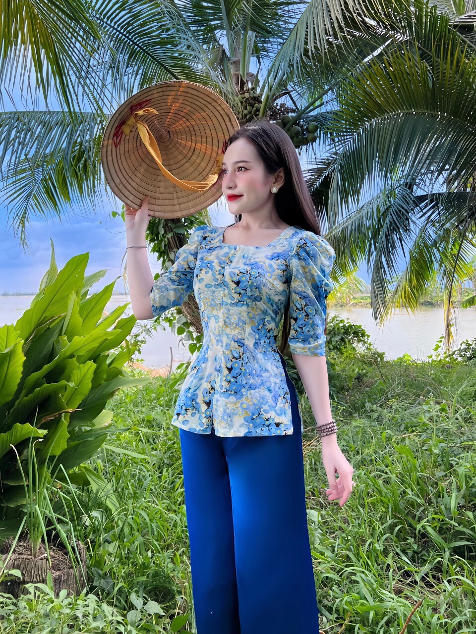 SÉT BỘ BÀ BA CỔ VUÔNG NÚT NGỌC SIÊU XINH