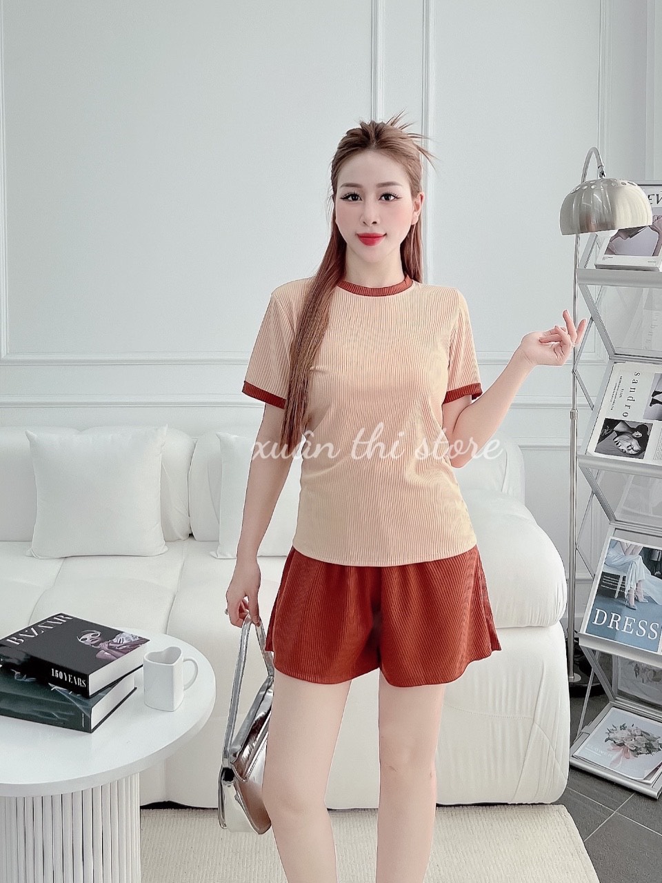 [HCM]Set bộ  đùi nữ chất thun gân tăm co giãn mặc nhà
