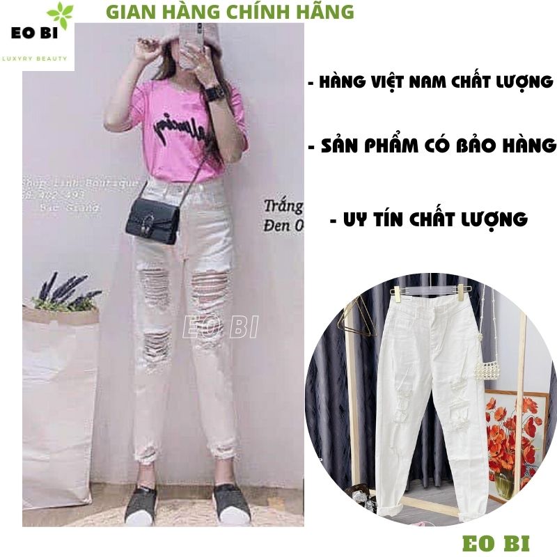 Quần jean nữ lưng cao , bò nữ rách nhiều 2 mầu ,quần bagy bò ống côn , quần jeans khỏe khoắn cá tính mặc tôn dáng trẻ chung năng động -EOBI