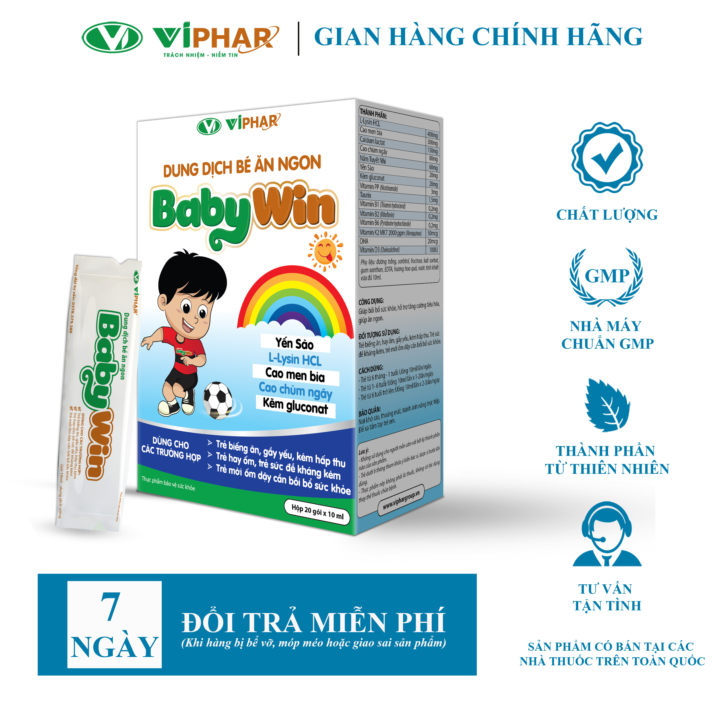 Gói uống bé ăn ngon, tăng hấp thu dưỡng chất, yến sào bổ dưỡng babywin viphar hộp 20 gói 10ml