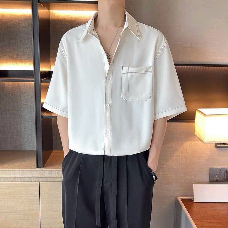 Áo sơ mi nam tay lỡ form rộng chất lụa
