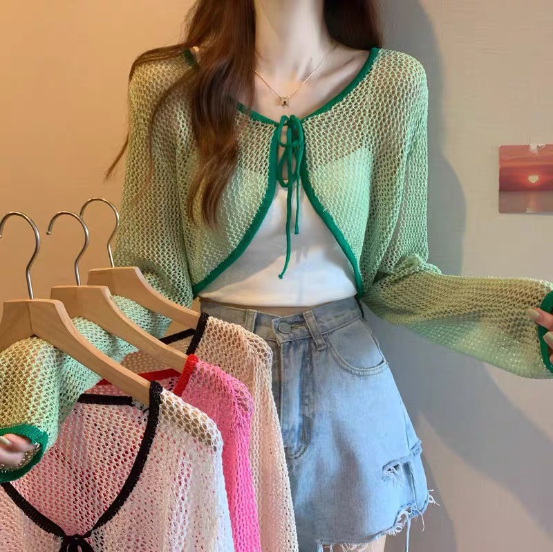 Áo Khoác Len Lưới Dây Buộc Cực Xinh