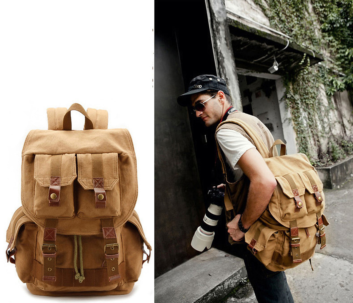 [HCM]Balo máy ảnh half photo vải bố Canvas