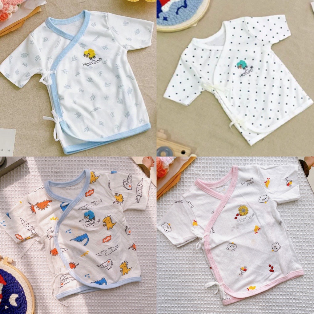 Combo 4 áo sơ sinh buộc dây dài tay hotga free size cho bé từ sơ sinh đến 5kg