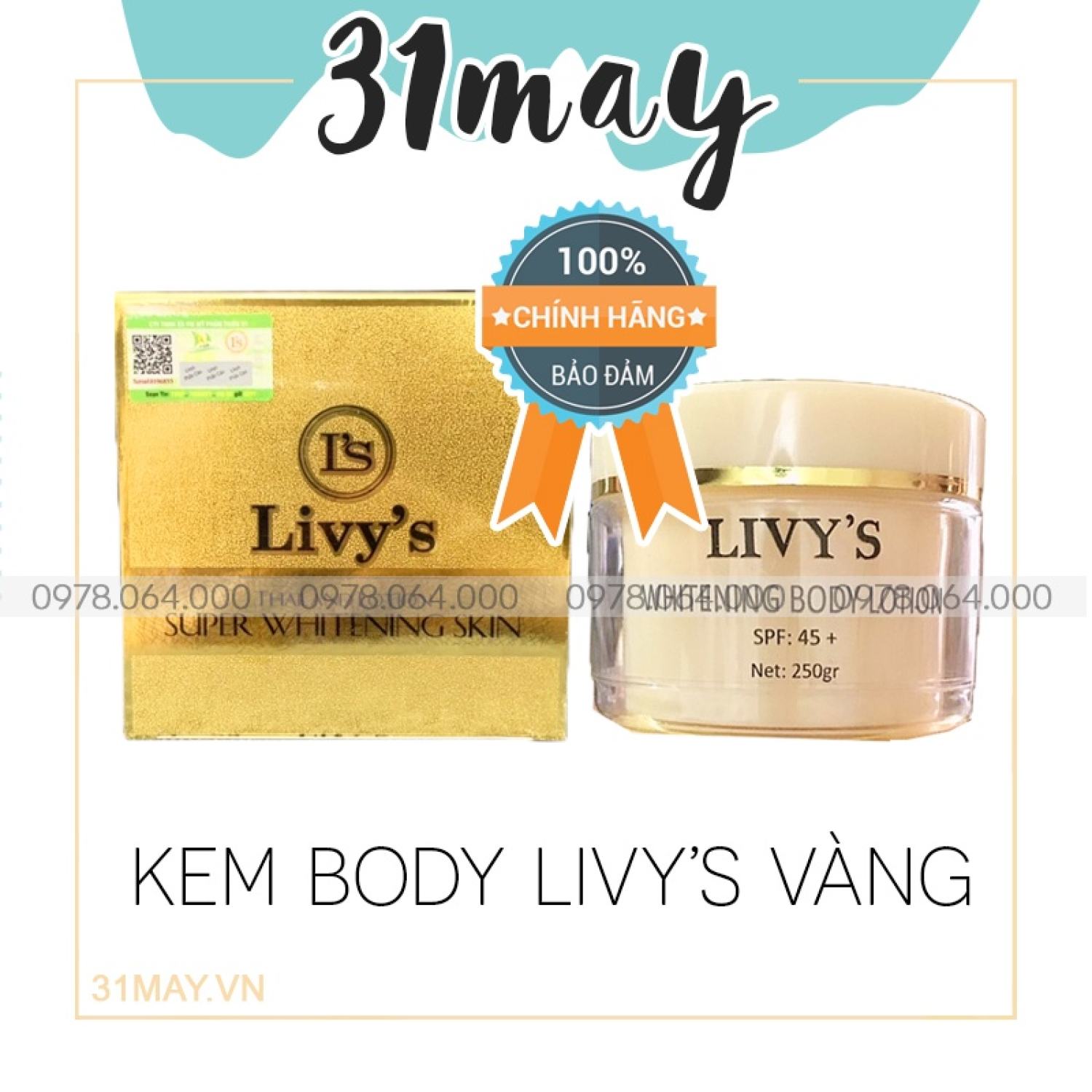 Kem body dưỡng trắng livy's hộp vàng chính hãng 250gr