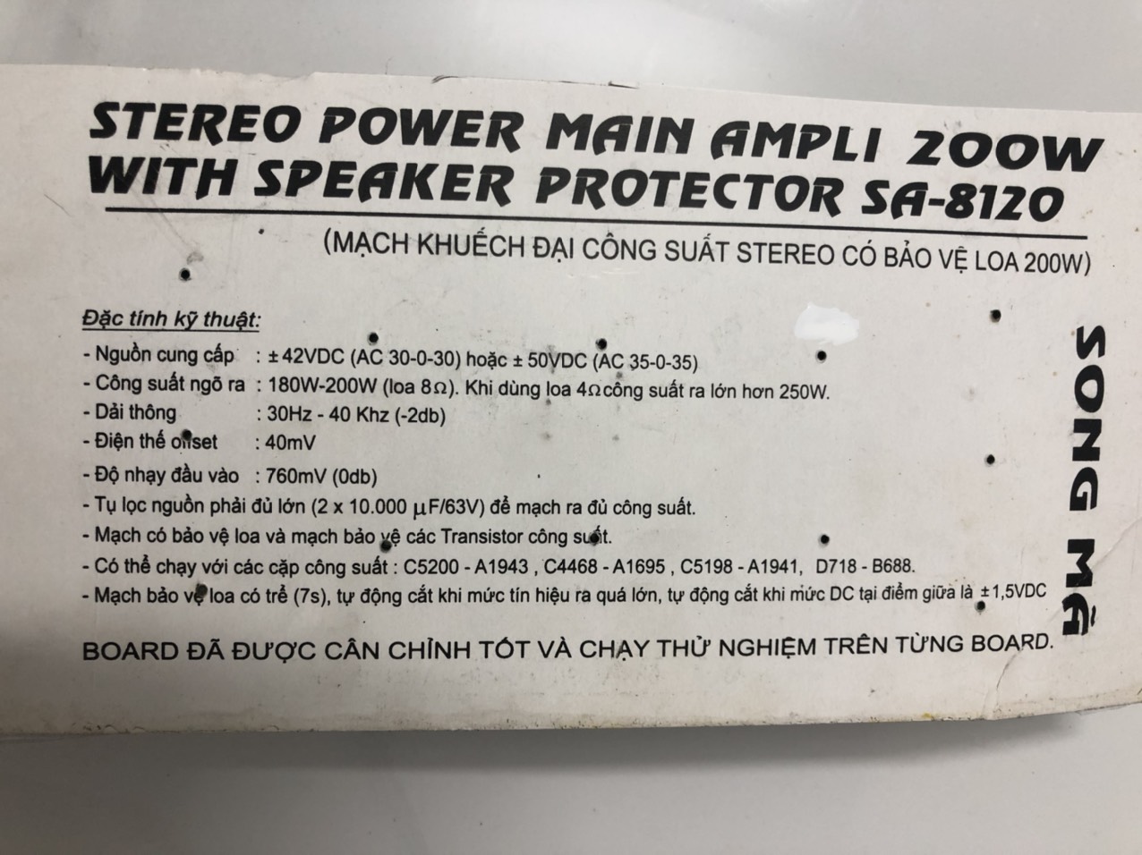 MẠCH CÔNG SUẤT AMPLY 4 SÒ 200W- 2 KÊNH SA8120