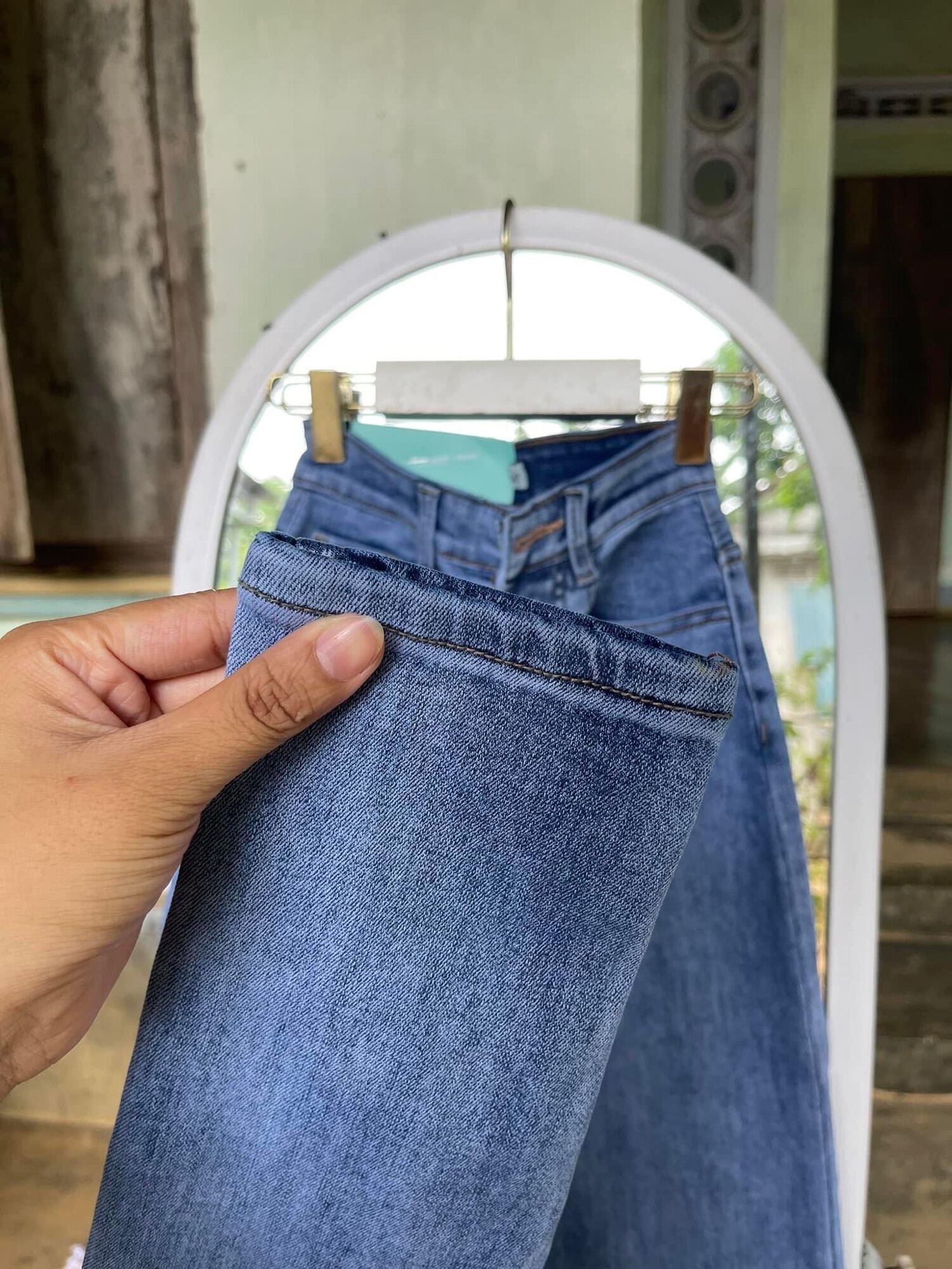 Jeans dài lưng cao co giãn rách L