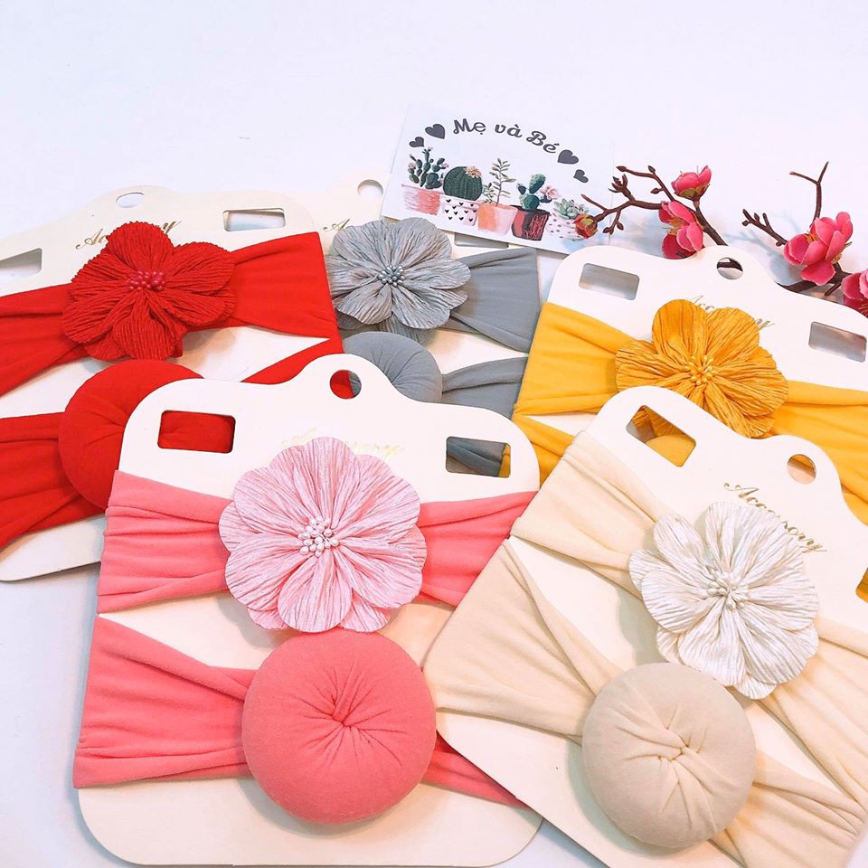Set 2 băng đô bản to cho bé ( hoa+ xoắn) BD60 Mimo Baby