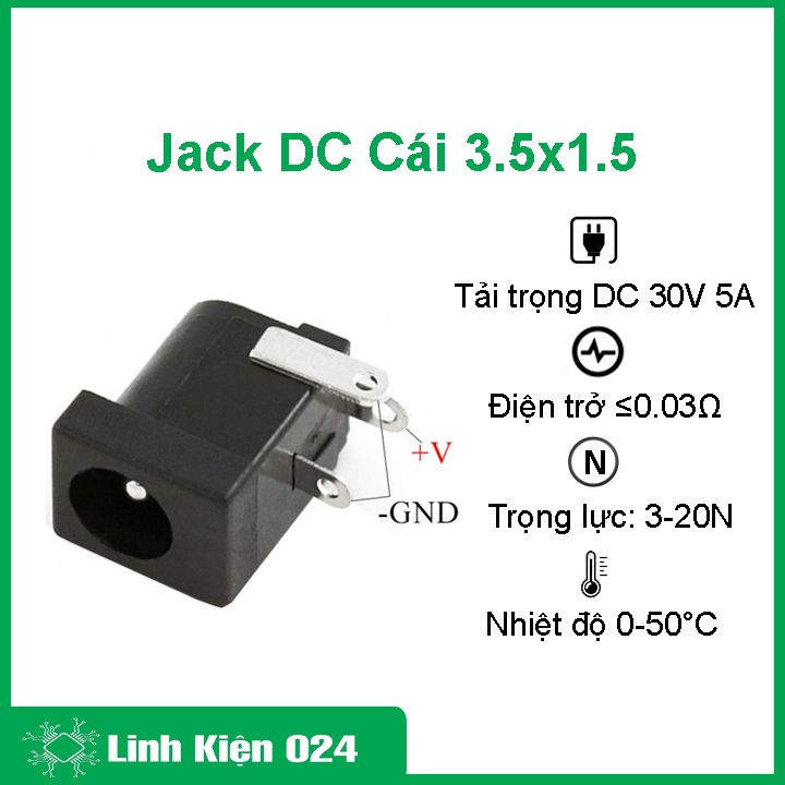 Jack DC Cái 3.5x1.5mm nhỏ gọn, tiện lợi, chất lượng tốt