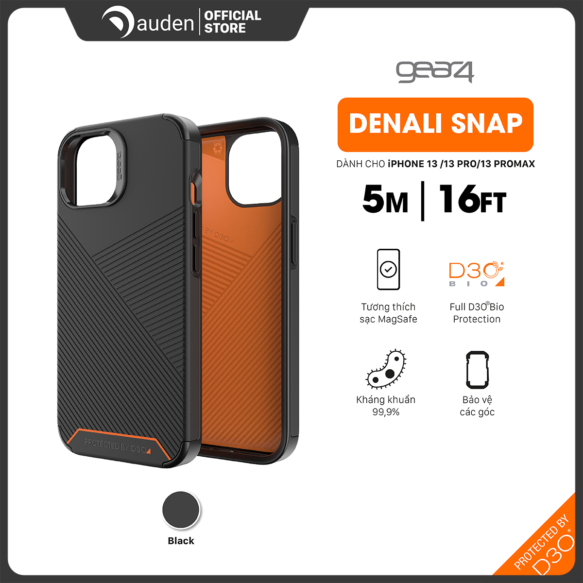Ốp lưng chống sốc Gear4 D3O Denali Snap 5m hỗ trợ sạc Magsafe cho iPhone 13 series