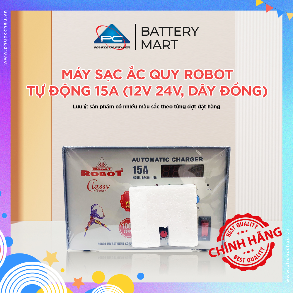 MÁY SẠC ẮC QUY ROBOT TỰ ĐỘNG 15A (12V-24V, Dây Nhôm & Đồng)