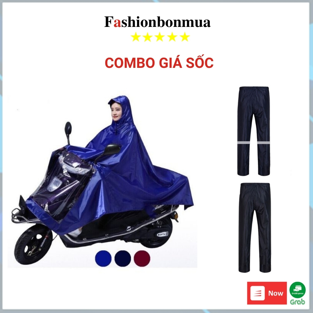 Áo mưa cánh dơi 1 đầu 1 người đi xe máy vải dù siêu nhẹ cỡ đại kết hợp quần đi mưa chống thấm tốt COMBO
