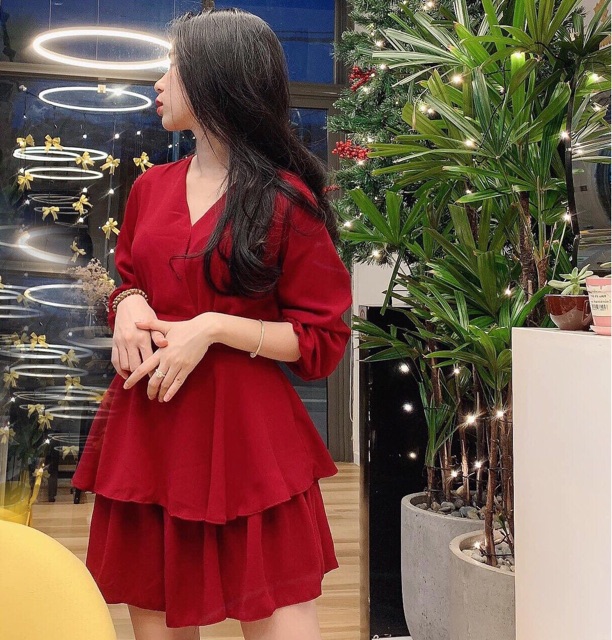 ĐẦM ĐỎ 2 TẦNG CỘT EO (có ảnh thật) MS82