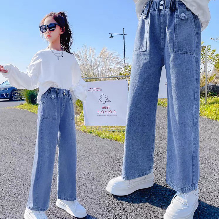 Quần jean ống rộng bé gái quần suông bé gái 27 đến 48kg M06