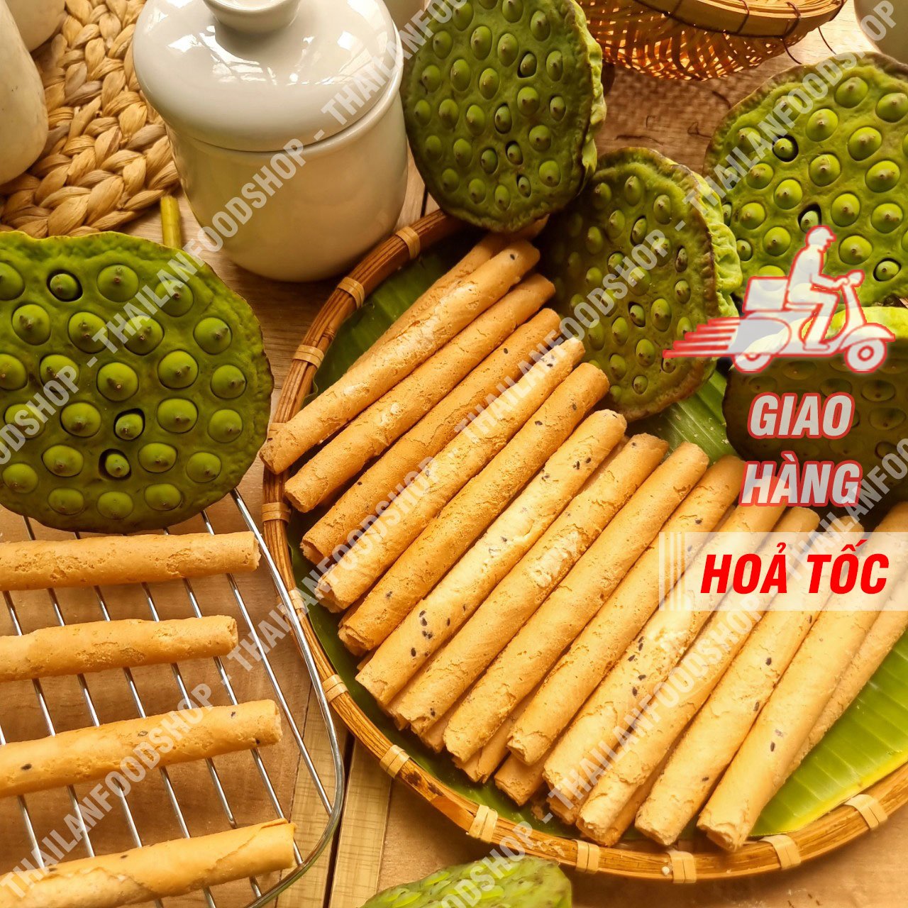 Bánh Ống Mè Nước Cốt Dừa ( Bánh Quế Dừa Hương Vani ) - Lon 250gram