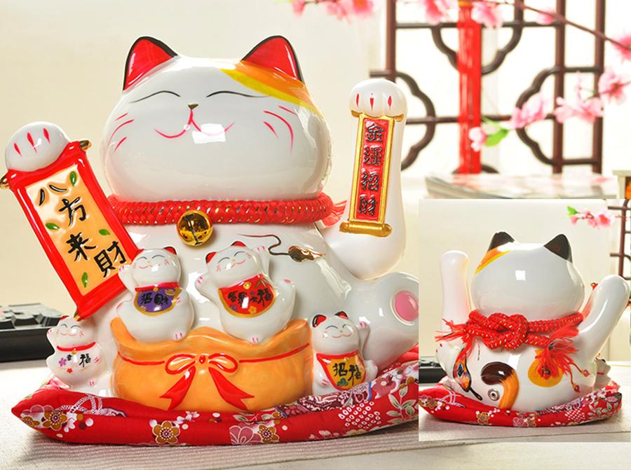 Mèo thần tài Bát Phương Chiêu Tài 24cm