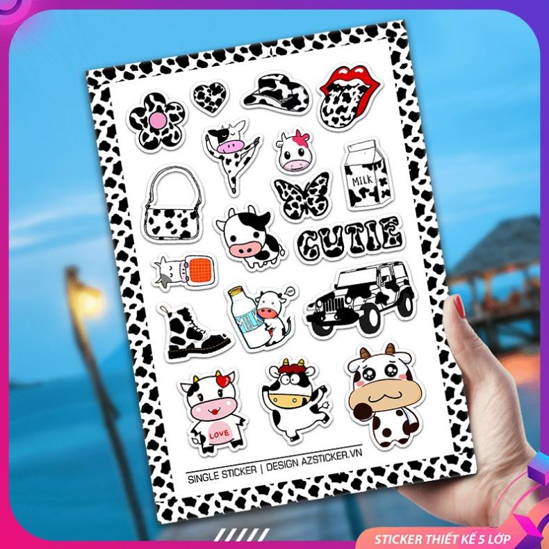 Set 50 Sticker Bò Sữa Dán mũ bảo hiêm