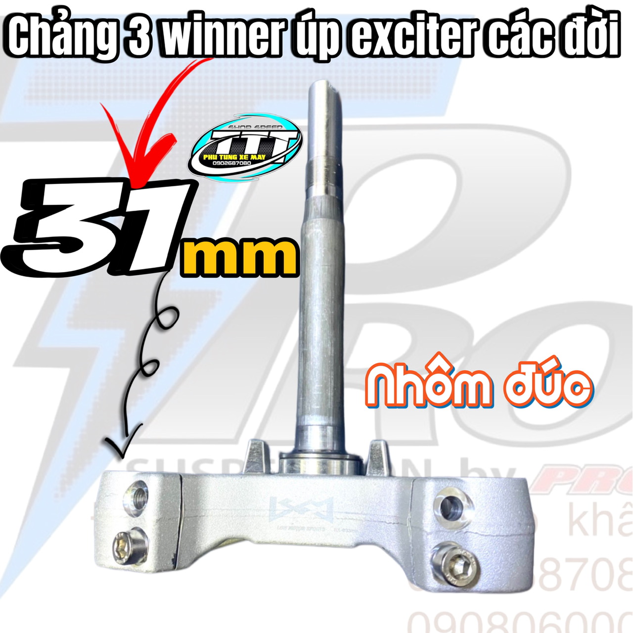 Chảng 3 nhôm đúc lcm dùng xe exciter ex150 cảng ba đi phuộc trước winner v1 - v3