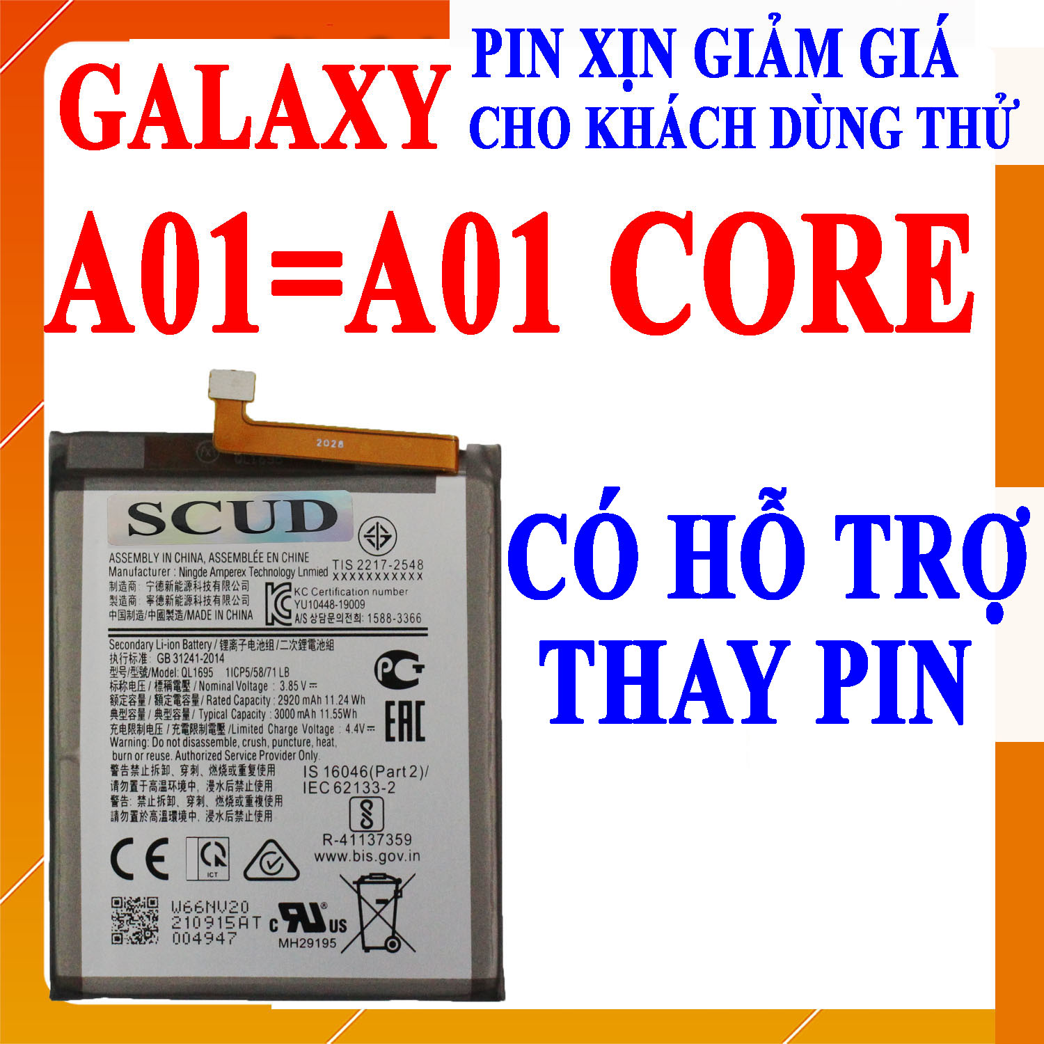 Pin Scud cho Samsung Galaxy A01 dung lượng 3000 mAh