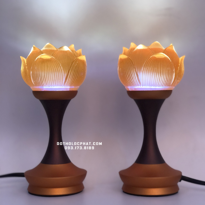 Đèn thờ đổi màu lưu ly sen cụp cao 12-14-18cm