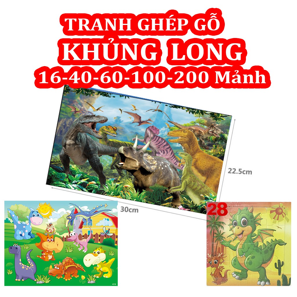 Tranh Xếp Hình Khủng Long 9 16 40 60 100 200 Mảnh Bằng Gỗ Ghép Hình Bảng Gỗ Cho Bé