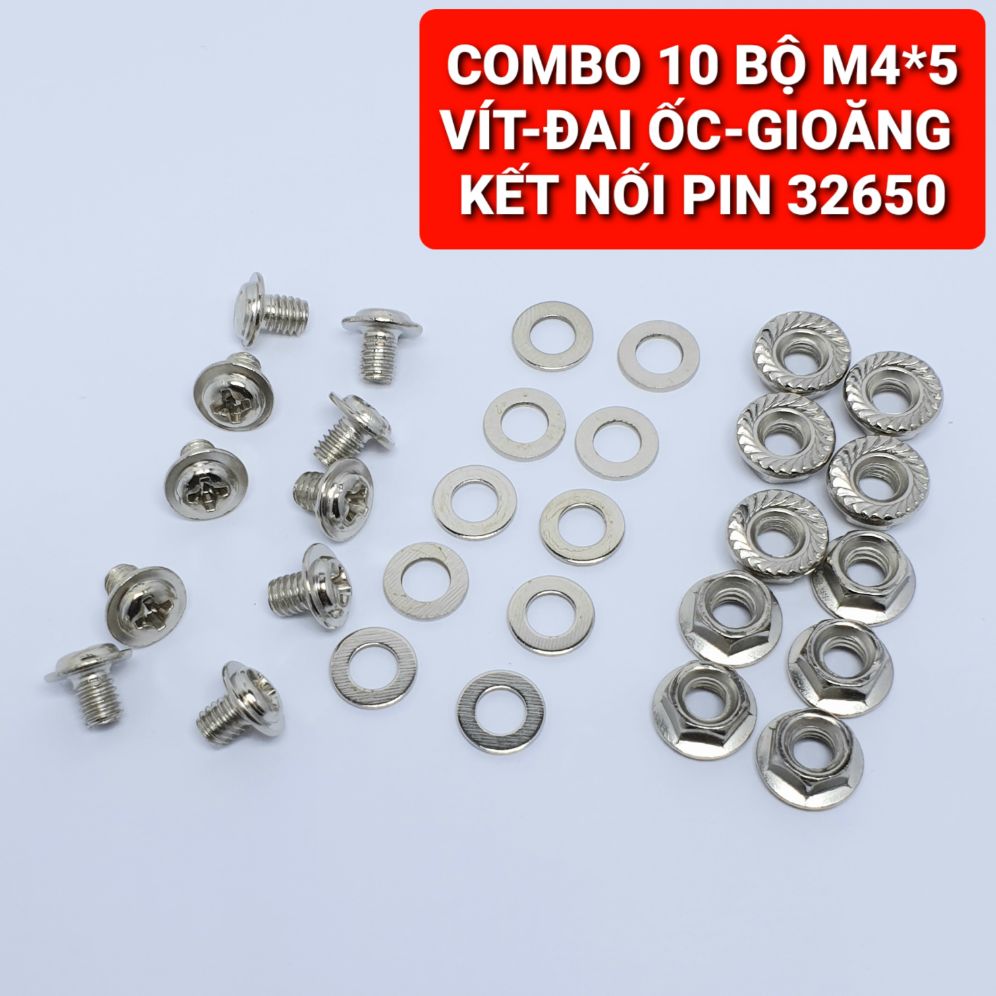 achun.vn - COMBO 10 BỘ ĐAI ỐC VÍT M4*5 KẾT NỐI PIN 32650 ĐẦU VÍT