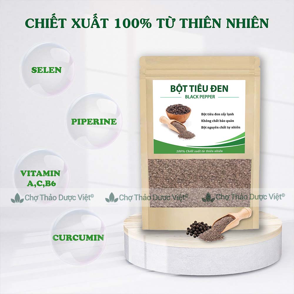 Bột tiêu đen hữu cơ 1kg ( Bột hạt tiêu đen rang, cay thơm cay nồng)- Chợ Thảo Dược Việt