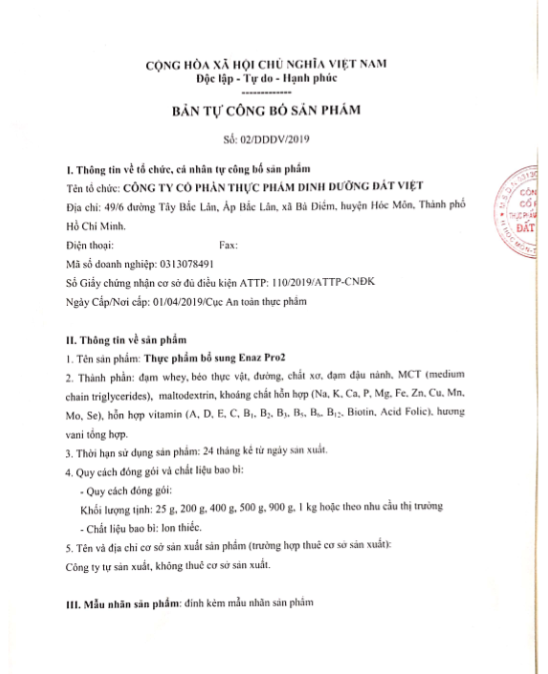 Thực phẩm bổ sung dinh dưỡng ENAZ PRO 2 (400g)