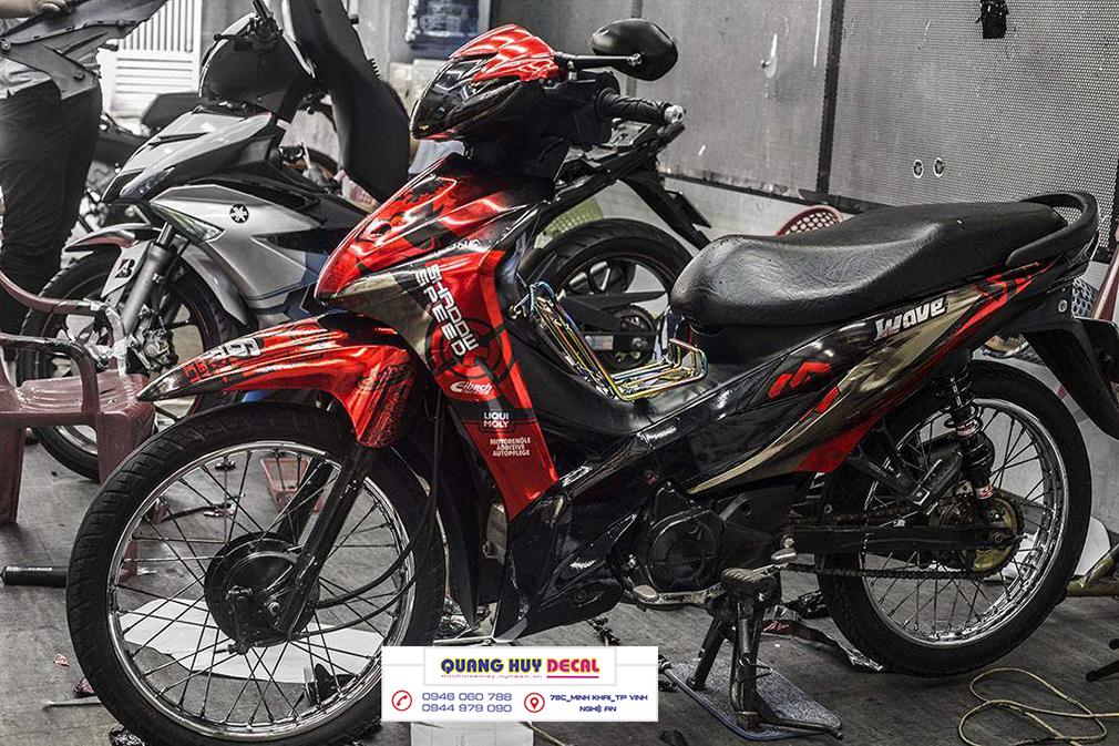 Tem trùm xe máy wave Shadow đỏ đen - Độ tem xe máy wave thiết kế theo yêu cầu - Chế tem trùm xe máy wave rẻ đẹp