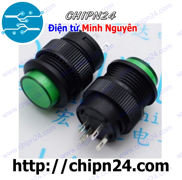 [1 cái] (G4) Nút nhấn tự giữ có đèn phi 16 XANH LÁ R16-503AD 3A 250V