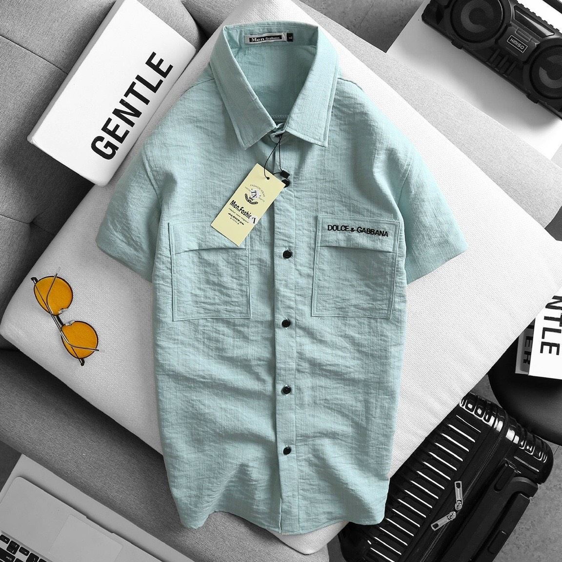 [HCM]Áo sơ mi đũi nam tay ngắn túi hộp thêu chữ hàng cao cấp chuẩn shop