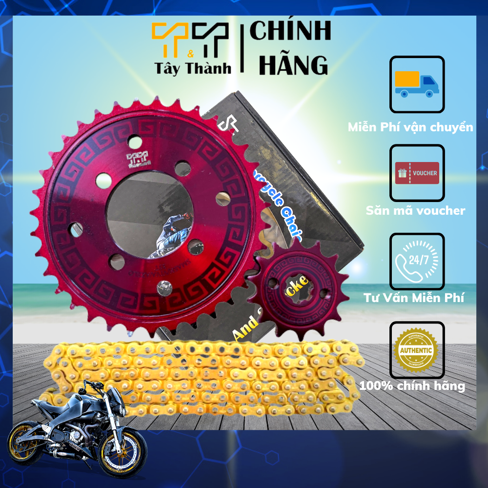 Nhông sên dia axelo mẫu mới với thiết kế đĩa đặc cứng cáp họa tiết cổ trống đồng tăng tính thẩm mĩ cho xế - T&T Tây Thành Shop chuyên nhông sên dĩa