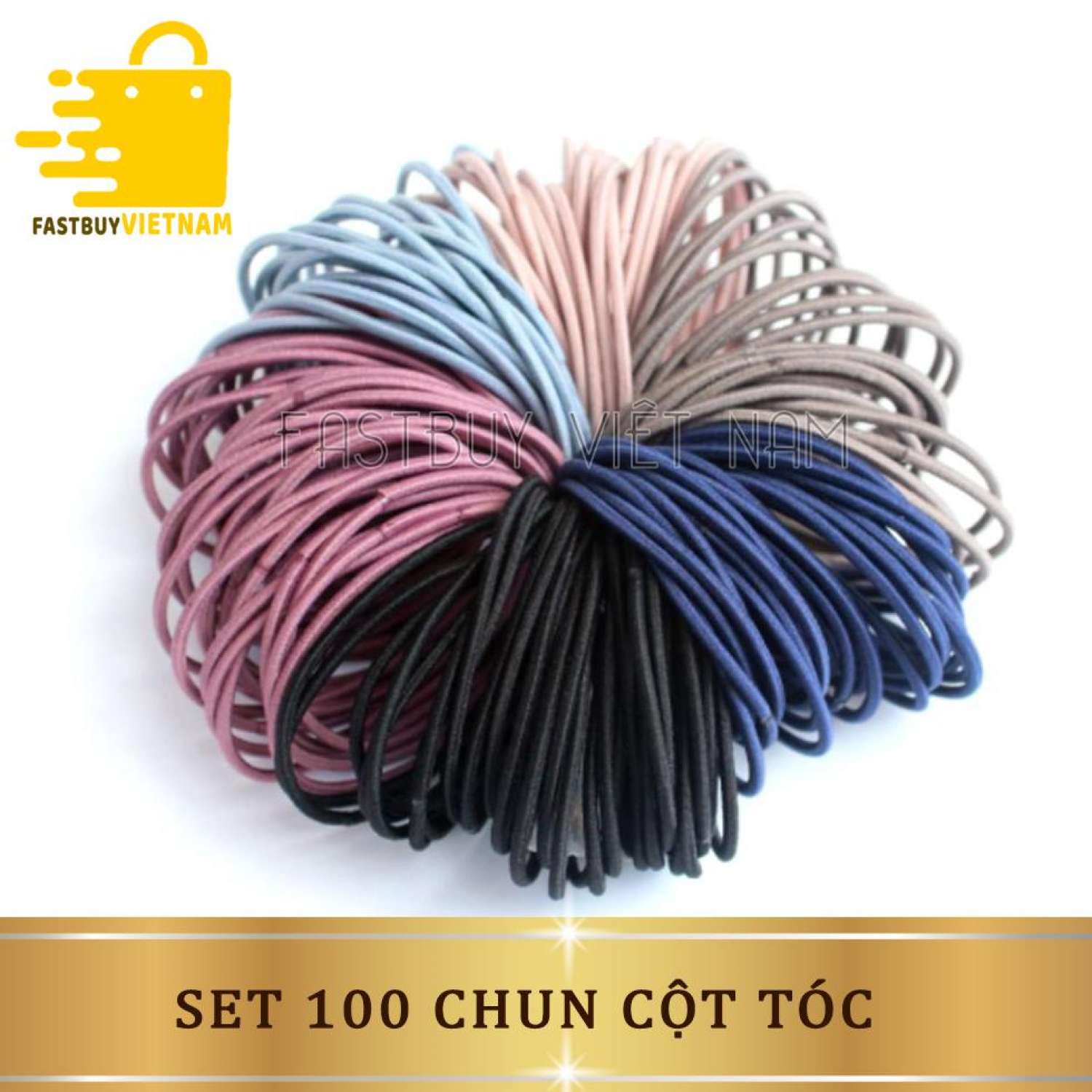 Set 100 dây thun cột tóc, chun buộc tóc trơn phong cách hàn quốc nhiều màu tiện lợi