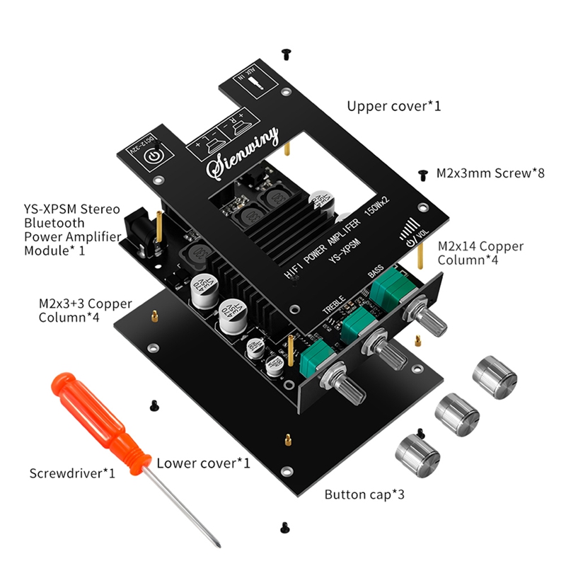 150Wx2 TDA7498E Audio Amplifier Board Stereo Audio Amplifier Board Bluetooth Audio Amplifier Board Stereo Treble Bass Bluetooth Audio Power Amplifier Module Dual Channel Heat Sink