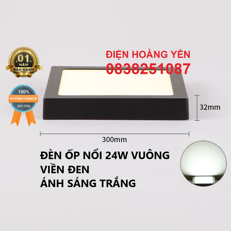 Đèn led ốp trần gắn nổi 12w-18w-24w vuông tròn viền đen