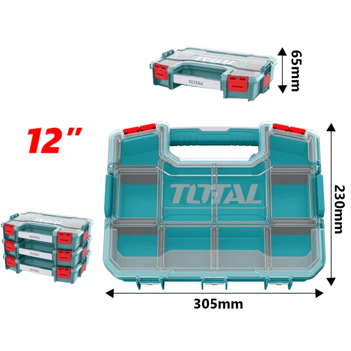 Hộp nhựa đựng dụng cụ TOTAL THKTV02 hộp đồ nghề kích thước 340x250x60mm, Có thể xếp chồng lên nhau Chất liệu nhựa PP XTOOLs, hộp đựng linh kiện