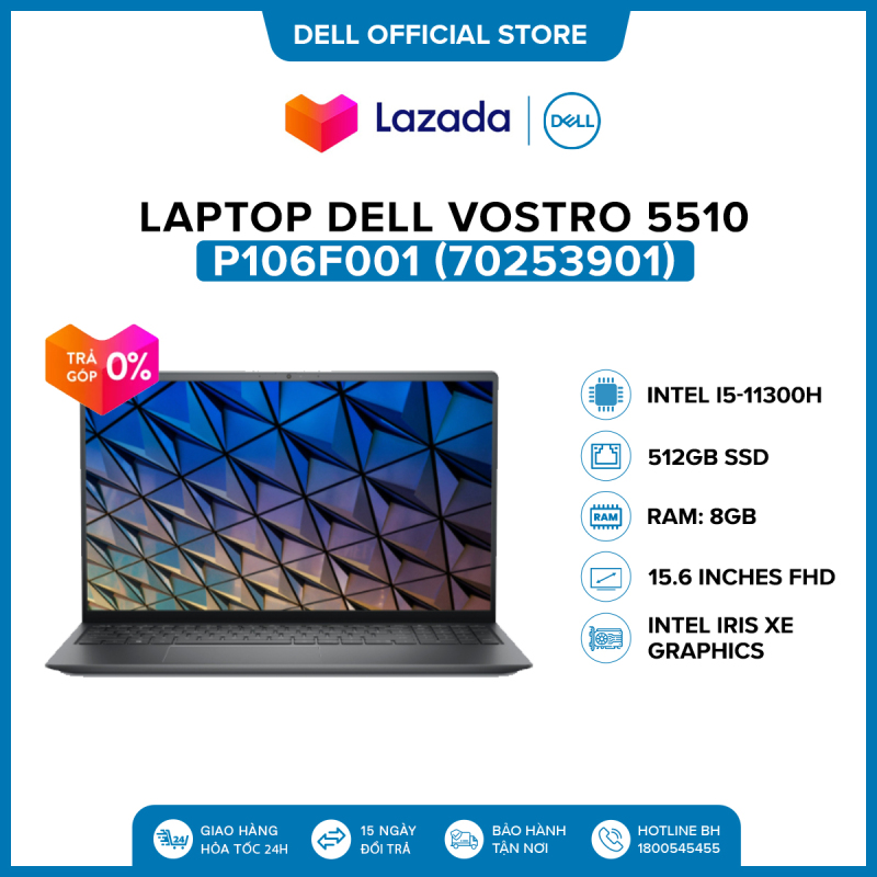 [VOUCHER 500K] Laptop Dell Vostro 5510 15.6 inches FHD (Intel / i5-11300H / 8GB / 512GB SSD / Finger Print / Office HS19 / McAfee MDS / Win 10 Home SL) l Carbon l P106F001 (70253901) l HÀNG CHÍNH HÃNG